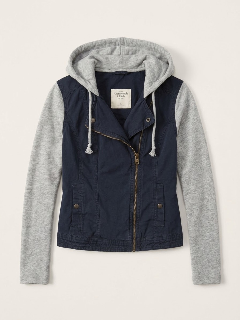 Abercrombie & Fitch Navy and Gray Hooded Mixed-Media Utility Jacket